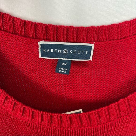 Karen Scott Women's Red Sequin/Bell Long Sleeve Reindeer Sweater - Picture 6 of 7